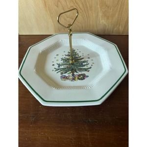 Vintage Nikko Christmas Tree Handled Serving Tray with Original Box
